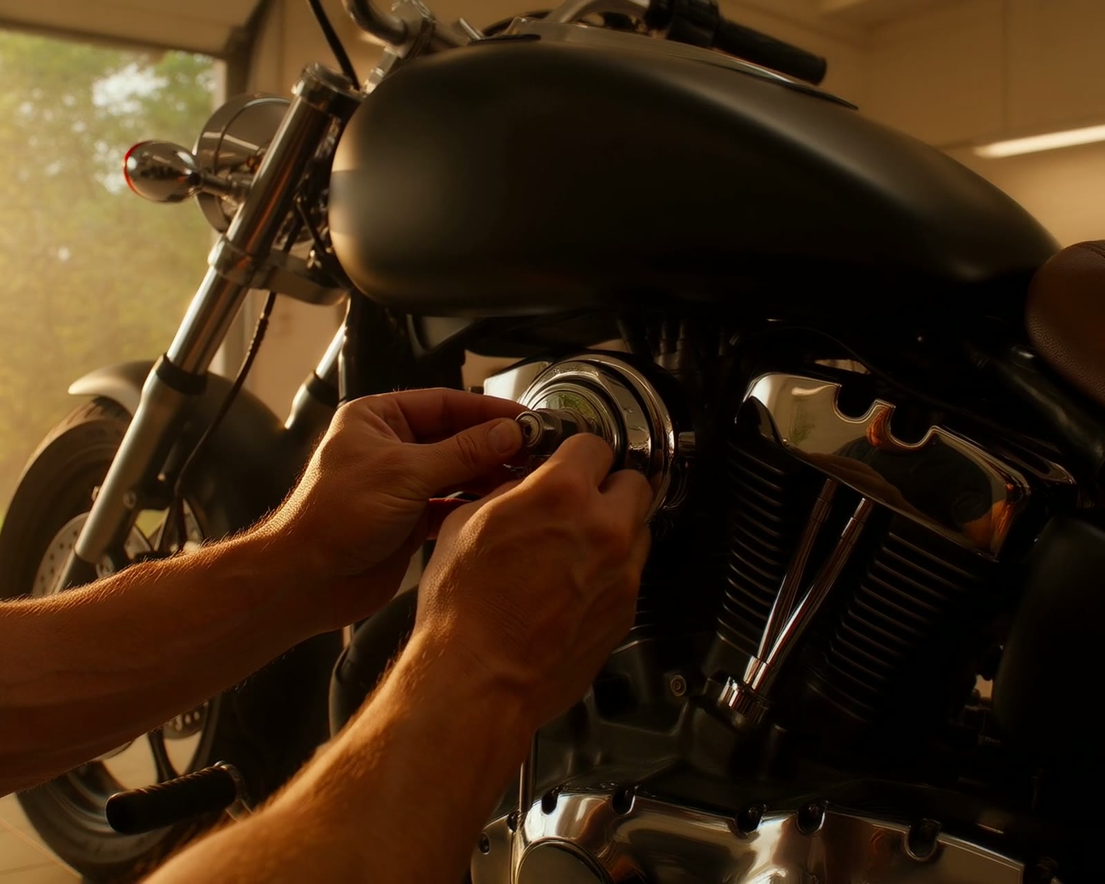 Blick in die Motorradwerkstatt von Hofmann Motorrad am Schwielochsee